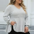 thumbnail image 4 of STETMN Women Plus Size Blouses Lantern Long Sleeve V Neck Striped Tops Dressy Loose Fit Pullover Sweaters, 4 of 5