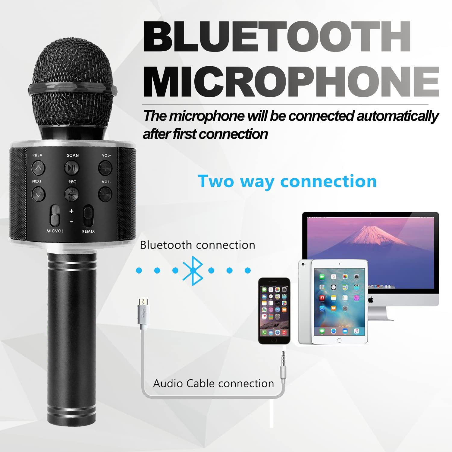 DAKIMOE Wireless Bluetooth Karaoke Microphone, Portable Handheld Singing Microphone for Kids Adults with Stereo Speaker and Voice Changer for All Smartphones, Gifts for Girls Kids Adults, Black