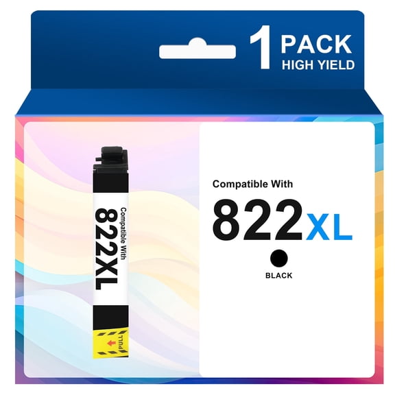 822XL Ink Cartridges 1 Pack Black,Compatible for Epson 822XL 822 822 XL Black Printer Ink for WorkForce Pro WF-3820 WF-4820 WF-4830 WF-4833 WF-4834 WF-3823