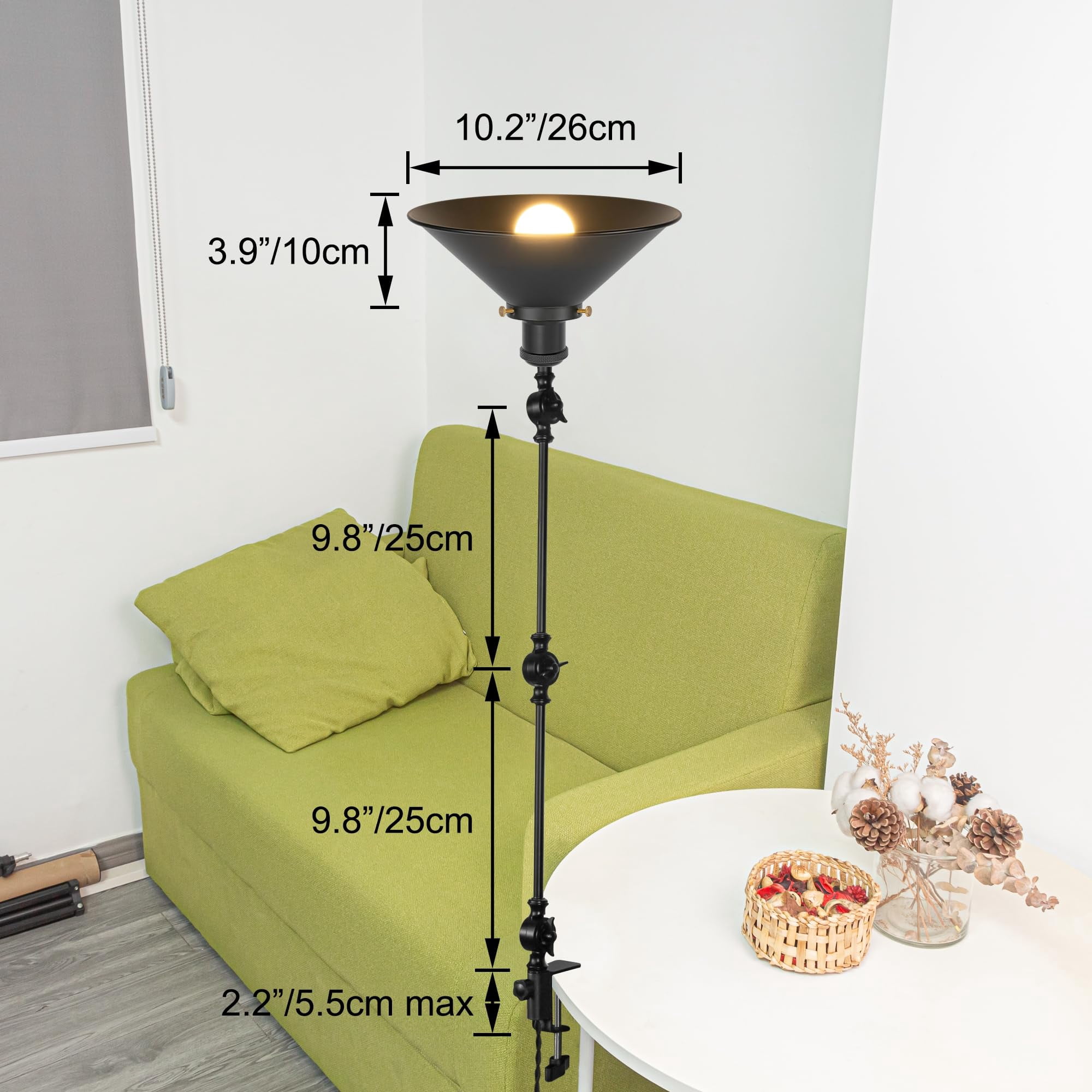 Kiven Battery Operated Clip-on Desk Lamp, 1-Light Dimmable Clip On Light with Flexible Arm,Remote Control, Modern Decorative Clamp Lamp for Bookshelf Cabinet,Black DZ0001