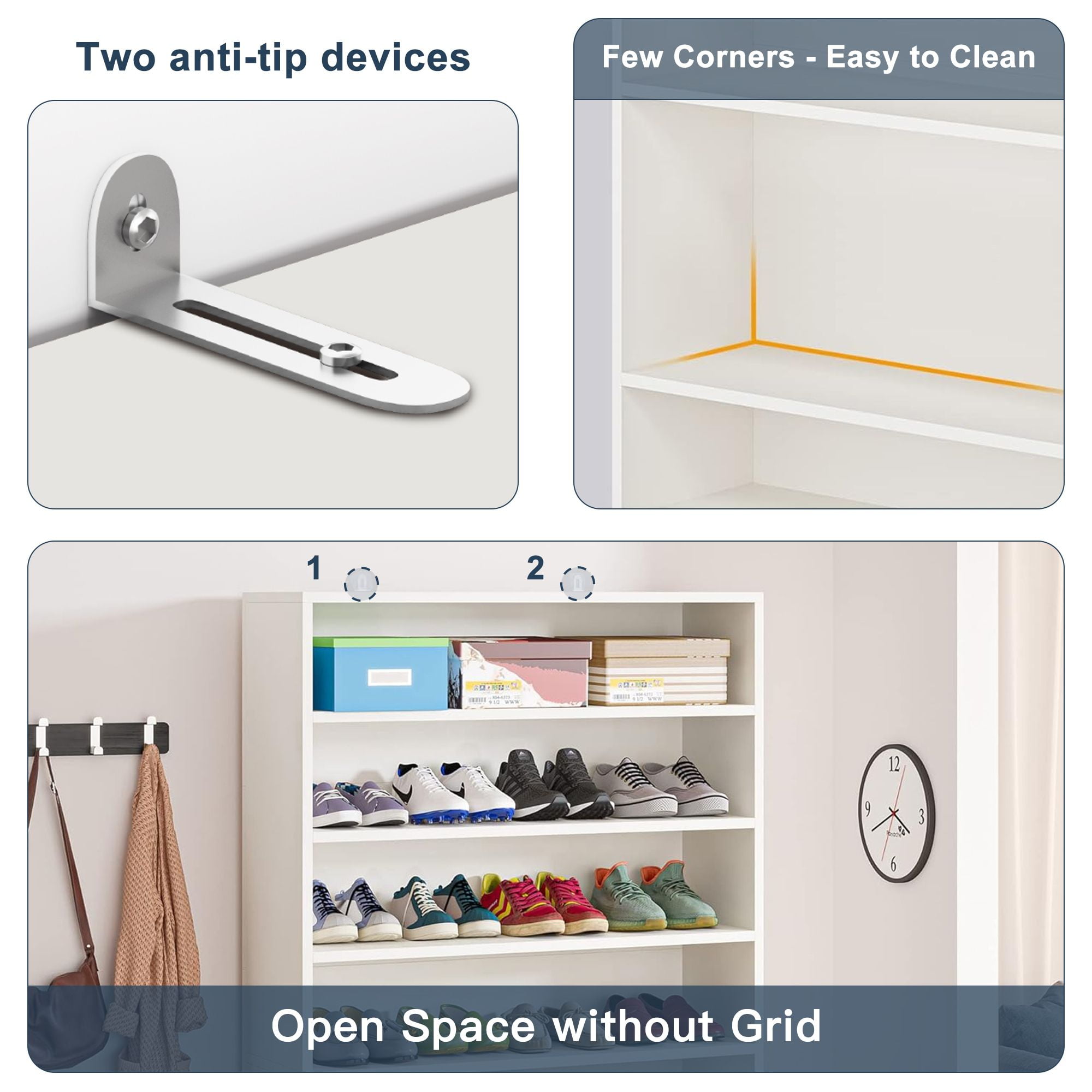 Demi Bonn Wooden Shoe Rack 9-Tier Shoe Storage Organizer Entryway Shoe Shelf, 40-45 Pairs Freestanding Shoe Cabinet, White