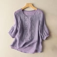 thumbnail image 5 of Ichuanyi Womens Summer Embroidered V Neck T Shirts Casual Short Sleeve Breathable Faux Cotton Linen Tops Loose Fit Basic Tees, 5 of 7