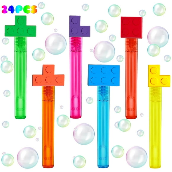 uoyoi Building Blocks Party Favors 24Pcs Building Blocks Bubble Wands for Kids Cute Bubble Wand for Building Blocks Birthday Party Supplies Classroom Prizes Pinata Goodie Bag Stuffers Gifts