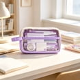 thumbnail image 5 of Large Capacity Transparent Pencil Case – Canvas Cloth, Rectangular Storage Pouch, Portable Water-Resistant, for Teens Campus Office, 5 of 9