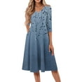 thumbnail image 2 of SAATLERI Women's 3/4 Sleeve Midi Dress Casual Round Neck Summer Dresses A Line Floral Print Curvy Dress with Pockets, 2 of 4
