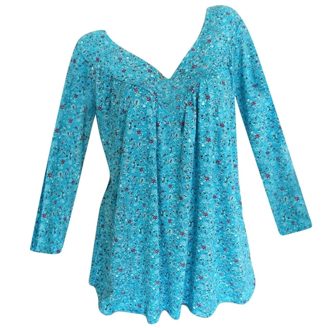 Pompotops Blouse à Manches Longues Col en V Imprimée pour Femmes Grande Taille Chandail Tops Chemise Liquidation