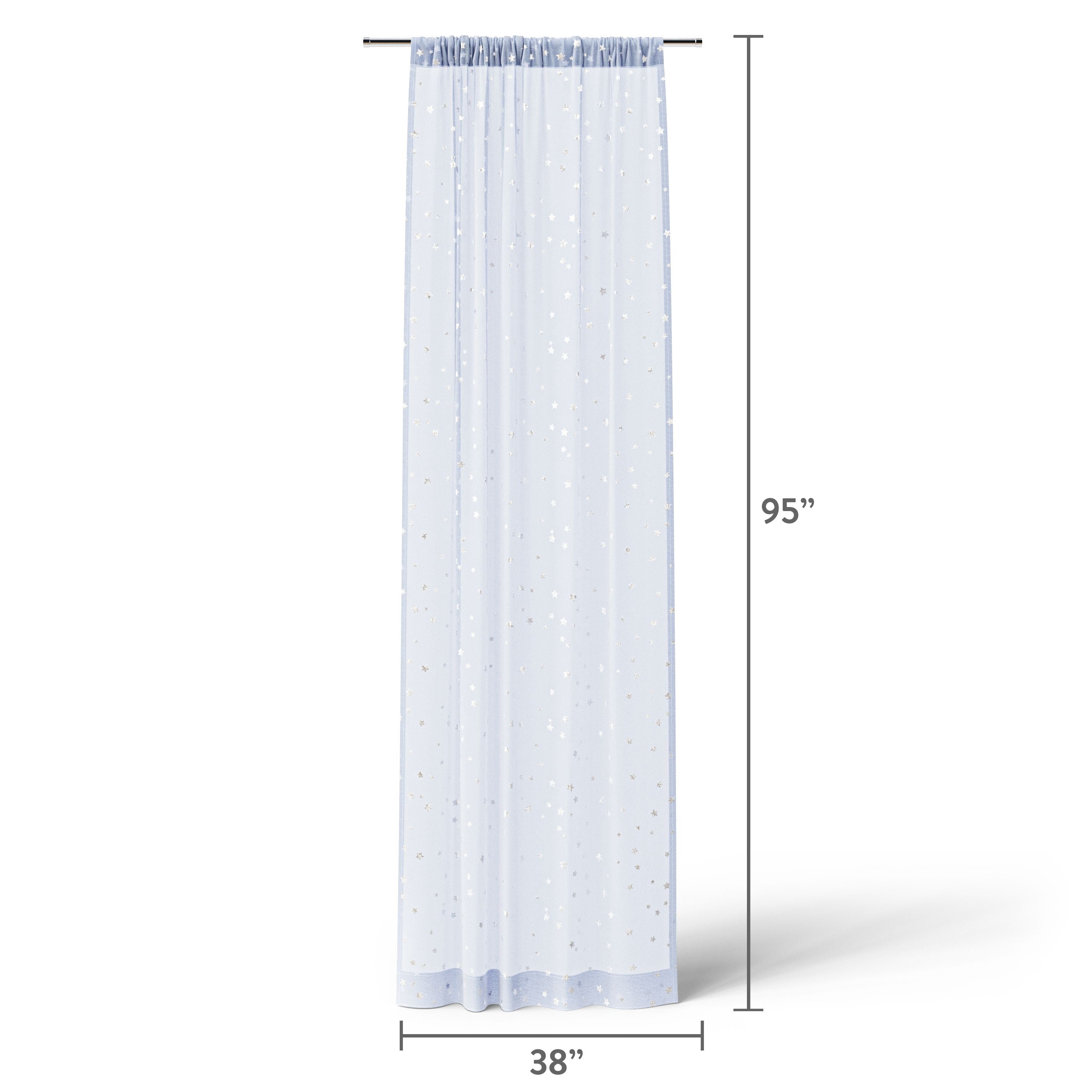 Mainstays Kids Metallic Star Printed Light Filtering Sheer Curtain Panel, Periwinkle, 38 x 95 in
