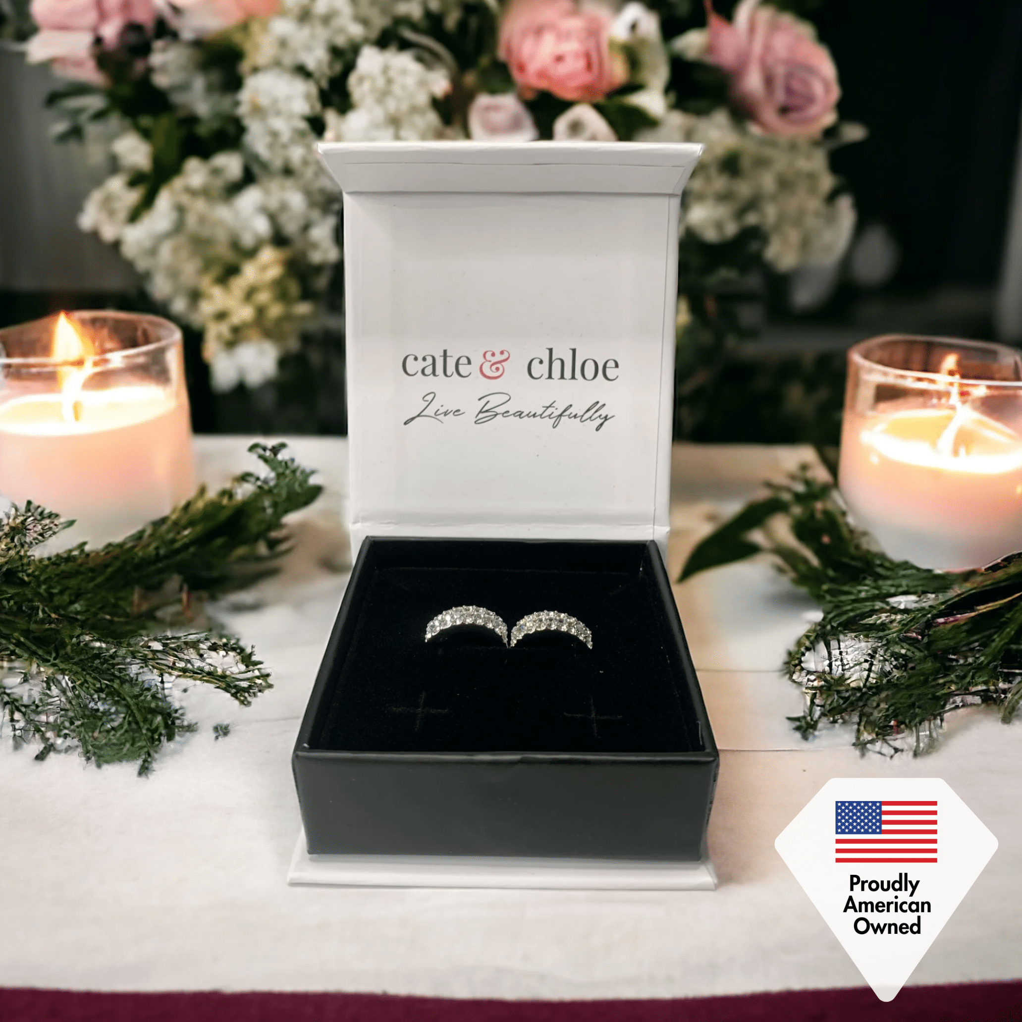 Cate & Chloe Wrenley 18k White Gold Plated 16mm Hoop Earrings with Swarovski Crystals for Women