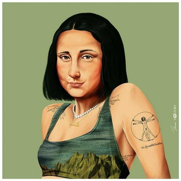 "Hip Mona Lisa" Frameless Free Floating Reverse Printed Tempered Art Glass Wall Art