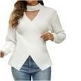 thumbnail image 2 of Qetyuw Criss Cross Wrap Sweater for Women Cut Out Mock Neck Long SLeeve Pullover Jumpers Solid Color Casual Sweaters, 2 of 5