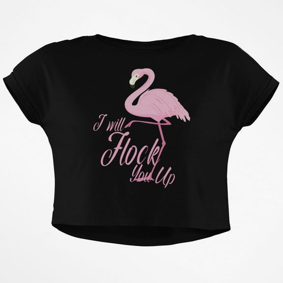 Flamingo I Will Flock You Up Junior Boxy Crop Top T Shirt