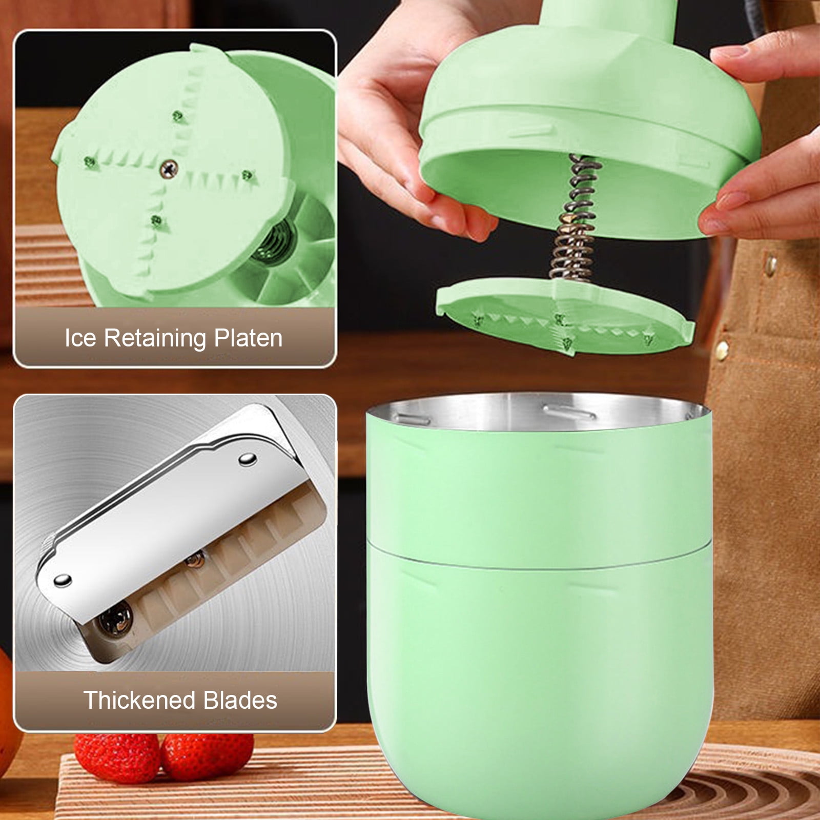 Manual Rotary Ice Crusher, Hand-Cranked Ice Shaver for Household and Commercial Use, Stainless Steel Blades, Quick and Easy Ice Crushing for Slushies, Cocktails, and More, Portable Design