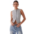 thumbnail image 1 of Women'S Sleeveless Round Neck Slim Fit Ribbed Button Vest Light gray M, 1 of 10