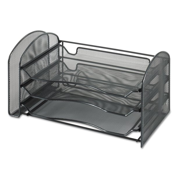 Safco Onyx Black Mesh Desk Organizer with 3 Sliding Horizontal and 1 Upright Sections