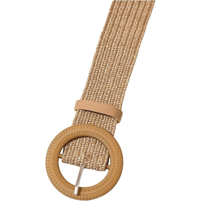 5729 Women\'s 2 Pack Buckle Elastic Straw Belts Boho Waist Belt Beige Yellow Amazon.com: GORGLITTER Women main image 3
