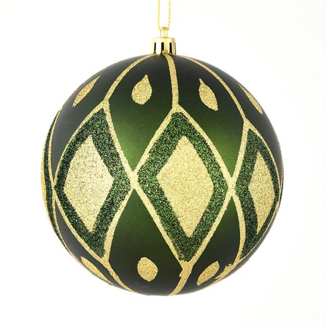 Vickerman N188164D 4.75 in. Moss Green Matte Ball Ornament with Glitter Diamond Pattern 4 per Pack