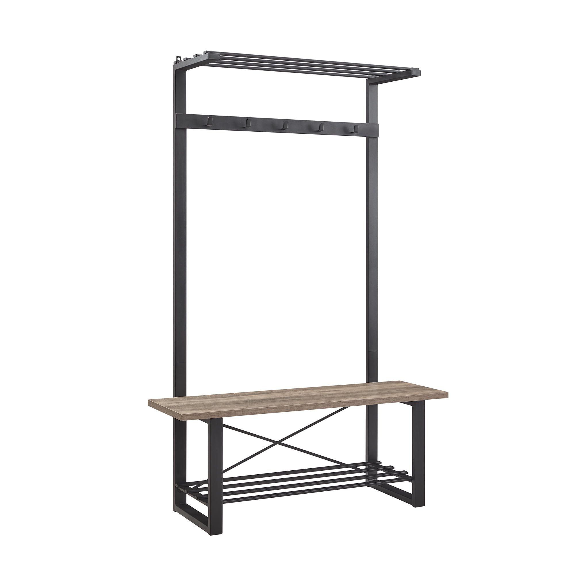 Manor Park Urban Hall Tree with Coat Hooks and Bench, Grey Wash