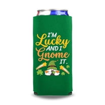 Funny St. Patrick's Day Spiked Seltzer Coolie, I'm Lucky And I Gnome It, Irish St. Patrick's Day Slim Cooler, St. Paddy's Day Gift (Green)