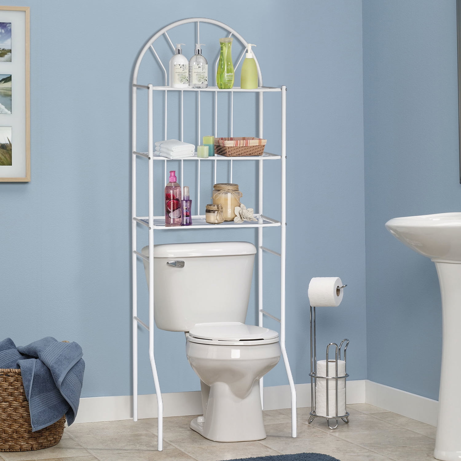 Home Source Jeff White Bathroom Saver with 3 Wire Shelves