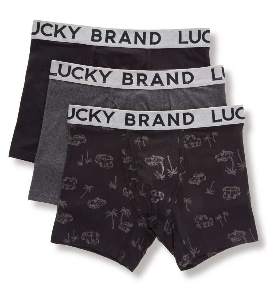 Men's Lucky 193PB07 Stretch Boxer Briefs 3 Pack (Jet/Black/Charcoal L
