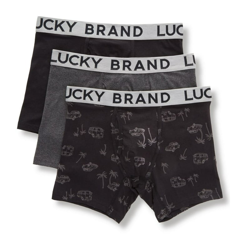 Men's Lucky 193PB07 Stretch Boxer Briefs - 3 Pack (Jet/Black/Charcoal S) 