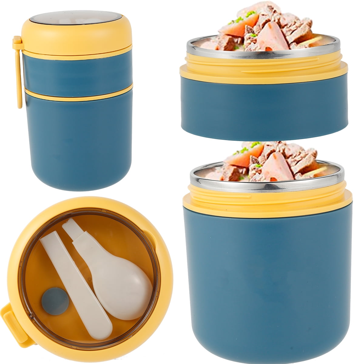Duety Vacuum Insulated Lunch Box Food Container with Foldable Spoon Stainless Steel Thermal Soup Container Thermos Cup Jar Bowl Hot Cold Food for