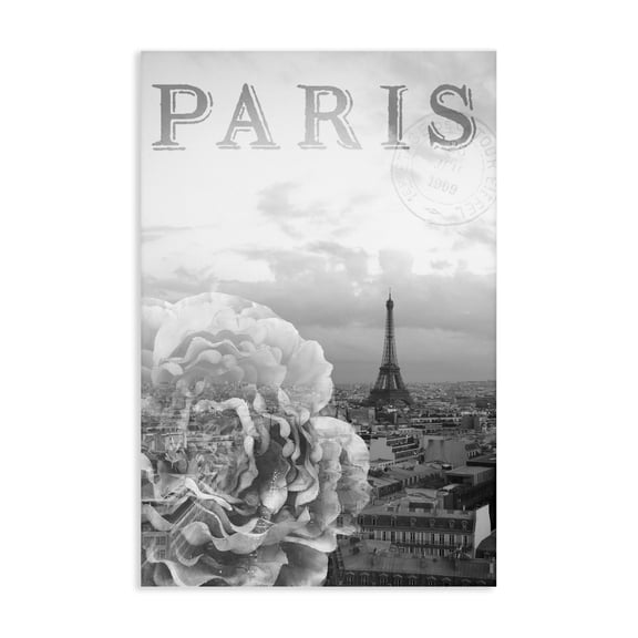 Stupell Industries Paris Postcard in Monochrome Canvas Wall Art, design by Emily Navas