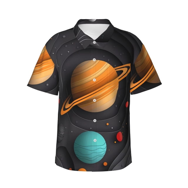 Balery Solar System Paper Art Camisas hawaianas de manga corta para hombre, camisas playeras de corte holgado, camisas de vacaciones con botones,Medium