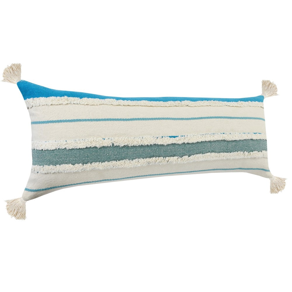 Ox Bay Turquoise Quarry Striped Lumbar Throw Pillow, Blue / White, 14" x 36" Rectangle