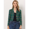thumbnail image 2 of INSPIRE CHIC Blazer Court à Carreaux Extensible à Revers Cranté pour Femmes Vert TG, 2 of 4
