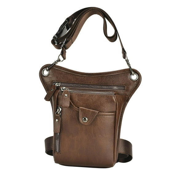 Men's Leather Leg Pouch Bag Motorcycle Waist Pack Outdoors Carrying Pouch Brown