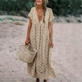 thumbnail image 3 of Femmes Boho Été Manches Courtes T-Shirt Décontracté en Coton Robe Ample Grande Taille, 3 of 5