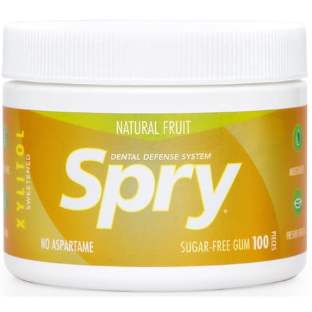 Spry Xylitol Chewing Gum Dental Defense Aspartame-Free Sugar-Free Fresh Fruit 100 Pieces 1 pack