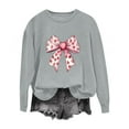thumbnail image 2 of NTACZA Long Sleeve Womens Tops Valentine's Day Cute Gray Sweatshirt Bow Print Plus Size Funny Shirts for Women 2X, 2 of 4