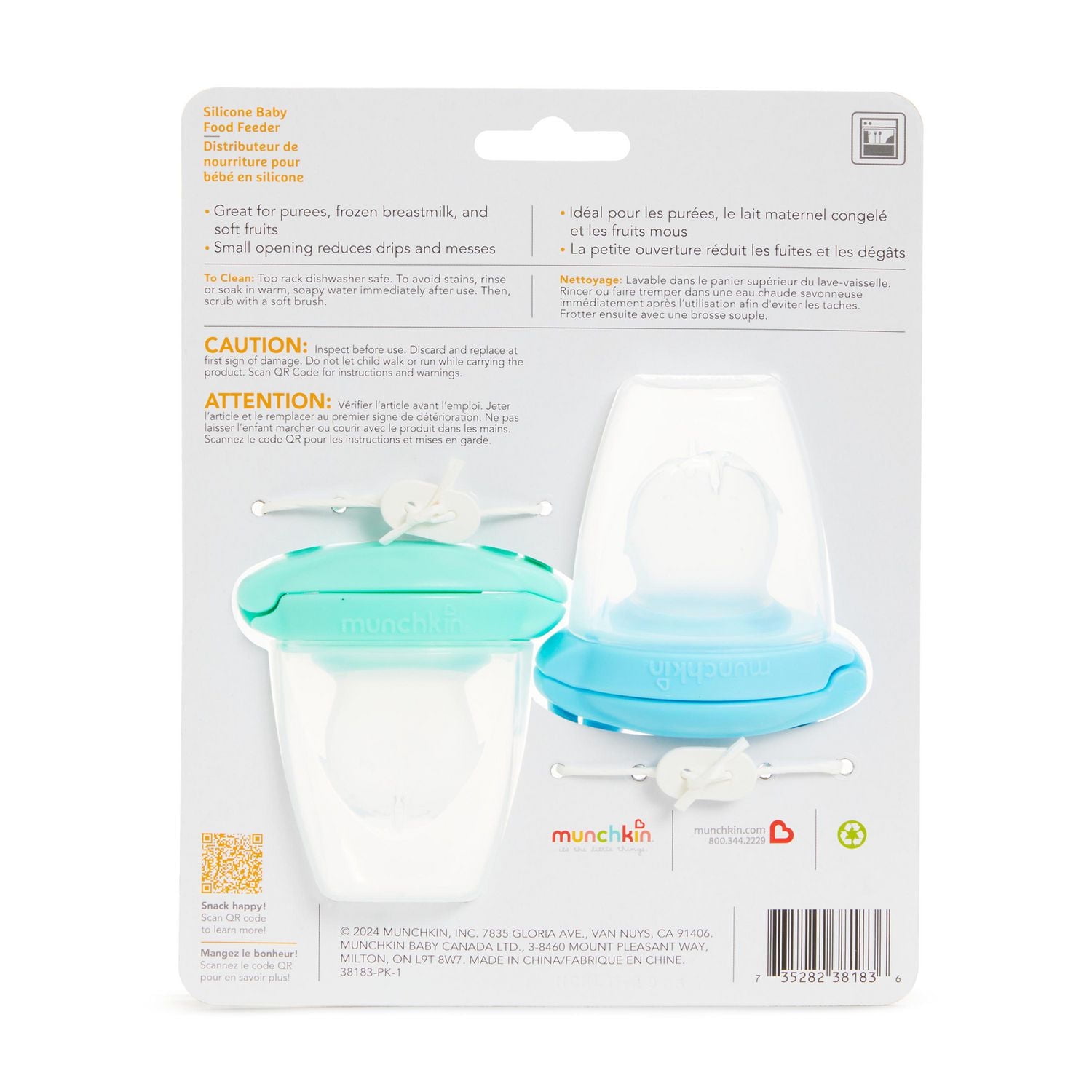Munchkin Silicone Baby Food Feeder, 2 Pack (Blue/Mint)