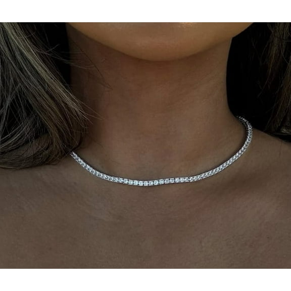 Women's Tennis Necklace 18" 3MM Round Simulated Diamond 14K White Gold Plated