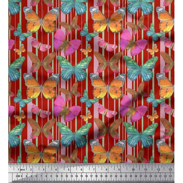 Soimoi Velvet Fabric Stripes & Butterfly Fabric Prints by Yard 58 Inch Wide