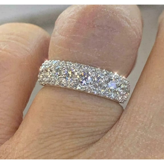 2Ct Round Cut Real Moissanite Half Eternity Wedding Band Ring 14K White Gold Plated