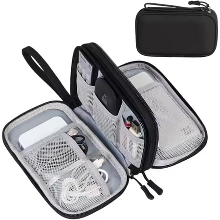 PrimeEssence Travel Cable Organizer Pouch Electronic Accessories Carry Case Portable Waterproof Double Layers Storage Bag for Cord Charger Phone Earphone Black