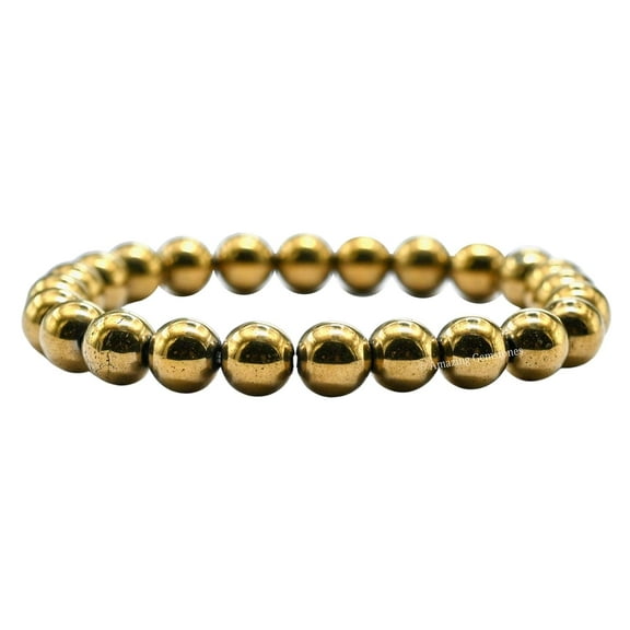 Golden Hematite Bracelet - 8mm Beaded Stretch Bracelet and Healing Stones