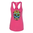 thumbnail image 2 of Wild Bobby, Colorful Floral Sugar Skull Streetwear Ladies Racerback Tank Top, Raspberry, Large, 2 of 3