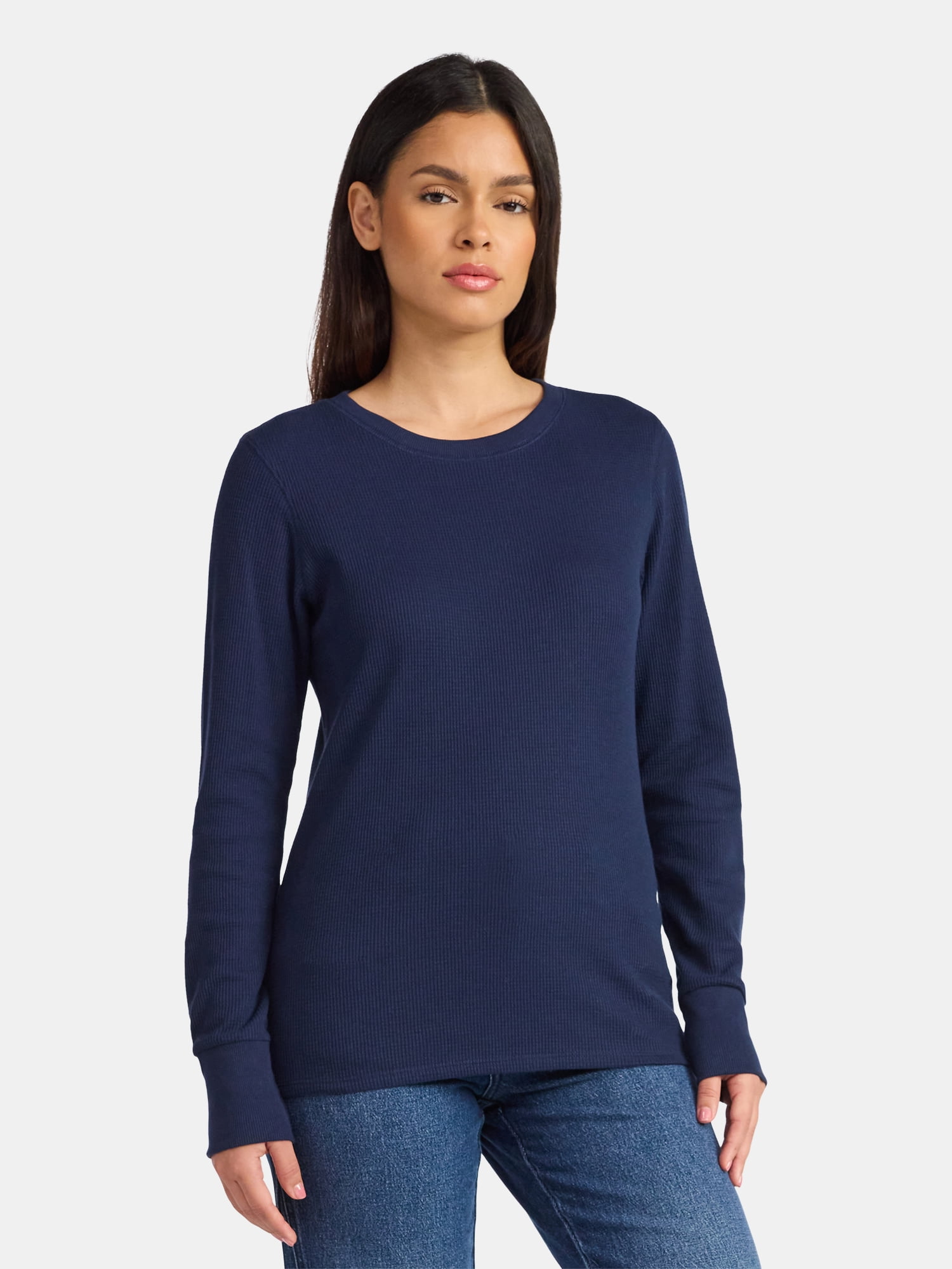 Time & Tru Women's Thermal Long-Sleeve T-Shirt, Cotton Blend
