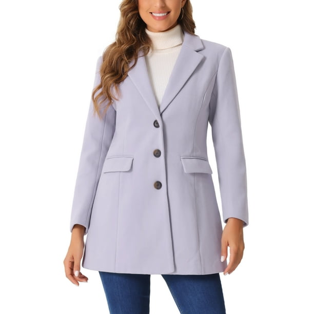 Abrigo de mujer INSPIRE CHIC de color sólido con solapa muesca y un solo botón, abrigo de invierno en púrpura polvo M
