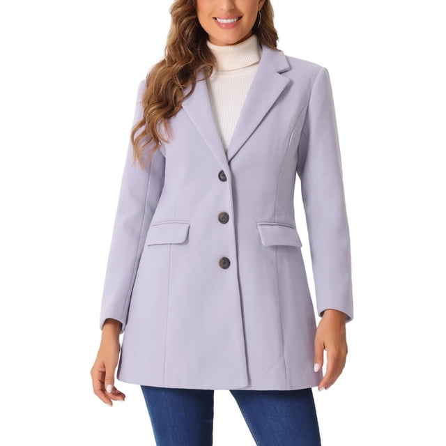 Abrigo de mujer INSPIRE CHIC de color sólido con solapa muesca y un solo botón, abrigo de invierno en púrpura polvo, talla XS