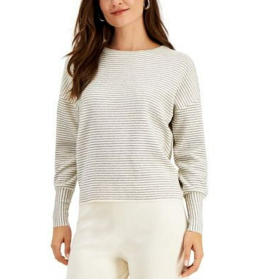 MSRP $70 Alfani Shine-Striped Sweater Natural Size Medium