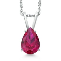 Gem Stone King 10K White Gold Red Created Ruby Pendant Necklace for Women | 2.21 Cttw | Gemstone July Birthstone | Pear Shape 10X7MM | With 18 inch Chain