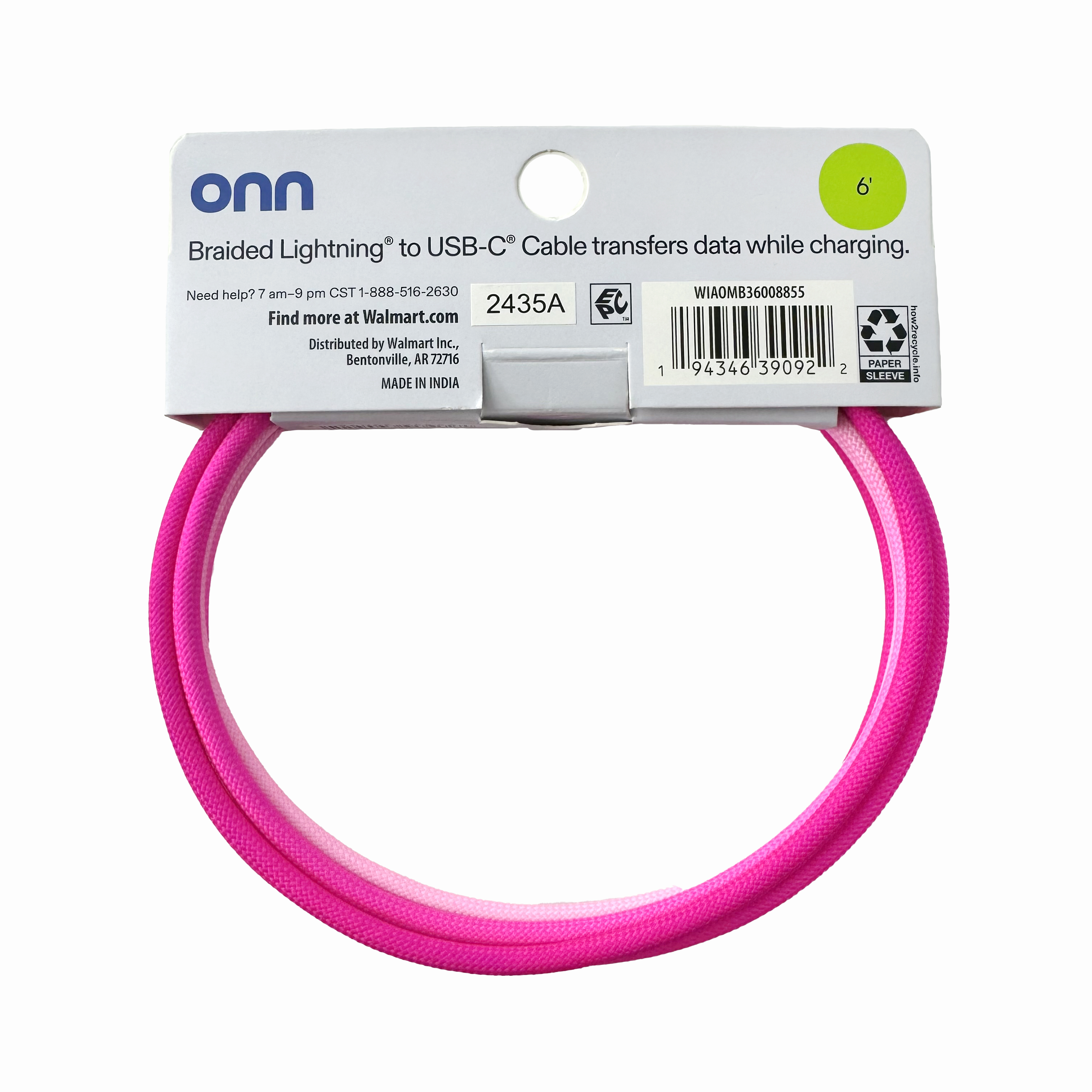 onn 6 Ft Lightning to USB-C Cable, MFI Certified, Pink photo 8