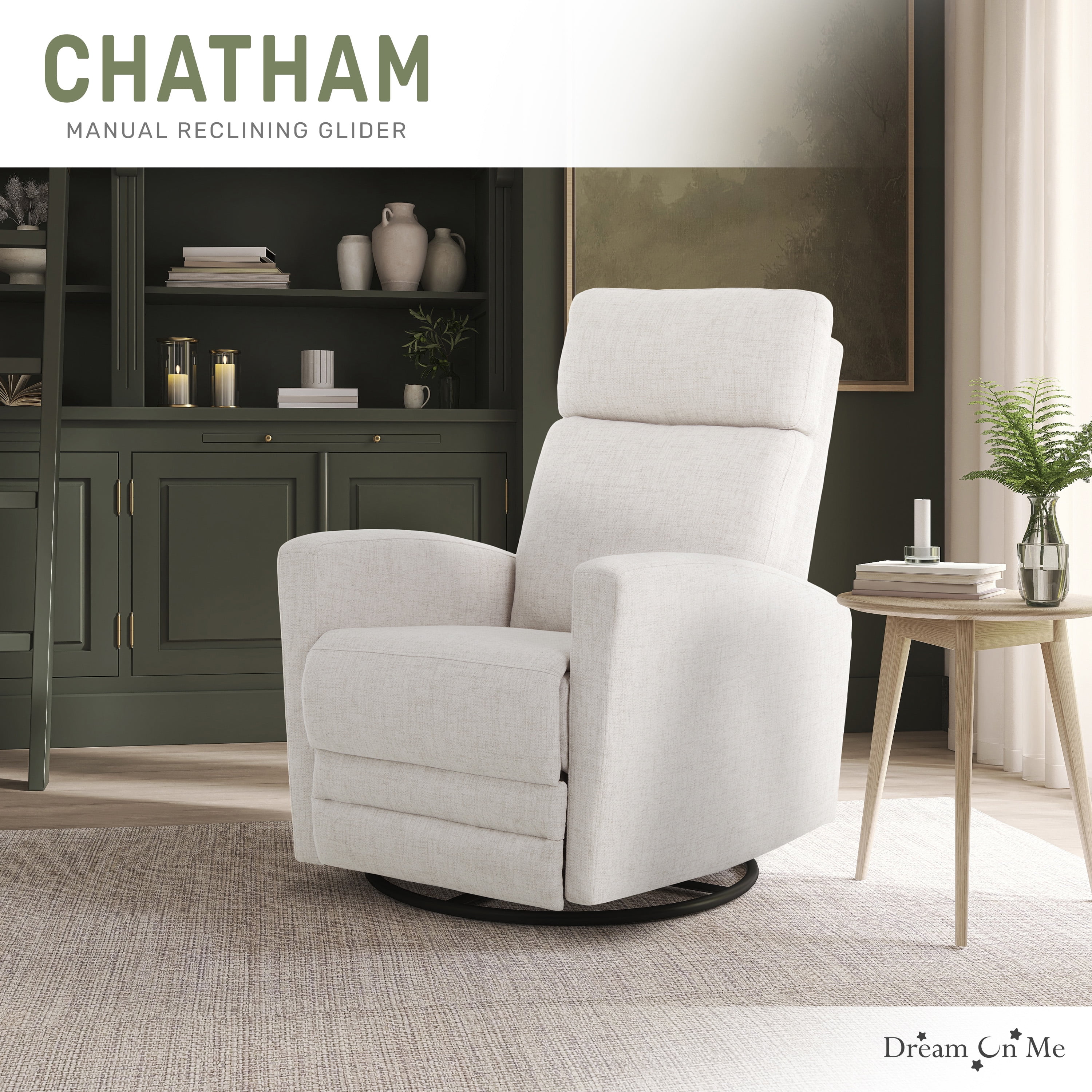 Dream On Me Chatham Nursery Glider Recliner and Rocking Chair in Ecru, 360° Swivel Motion, Smooth Rocking Motions, FSC and Greenguard Gold Certified
