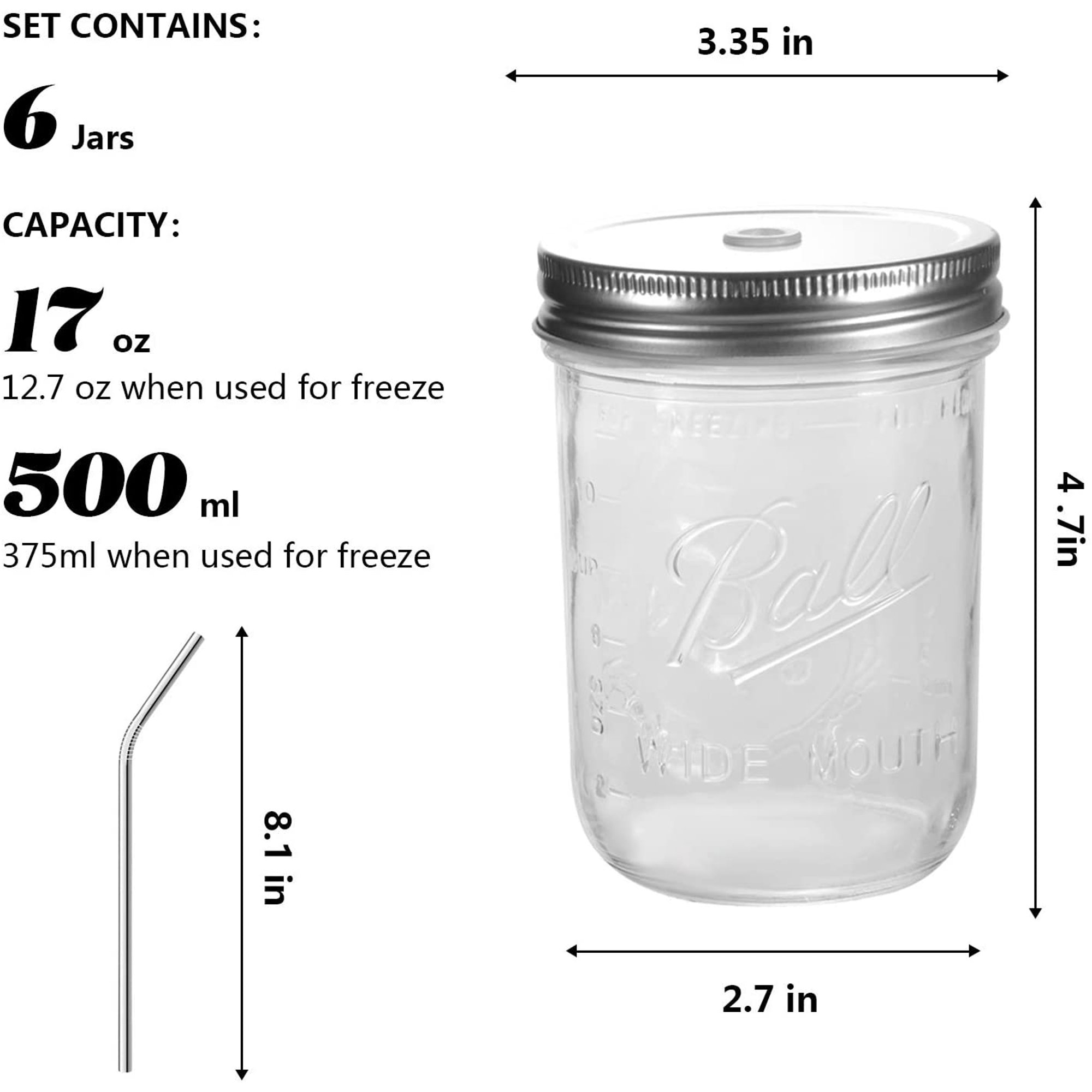 6 Pack Mason Jars 16 OZ, Canning Jar 16 OZ with Lids and ...
