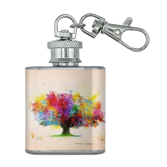 Color Bursting Rainbow Tree Stainless Steel 1oz Mini Flask Key Chain